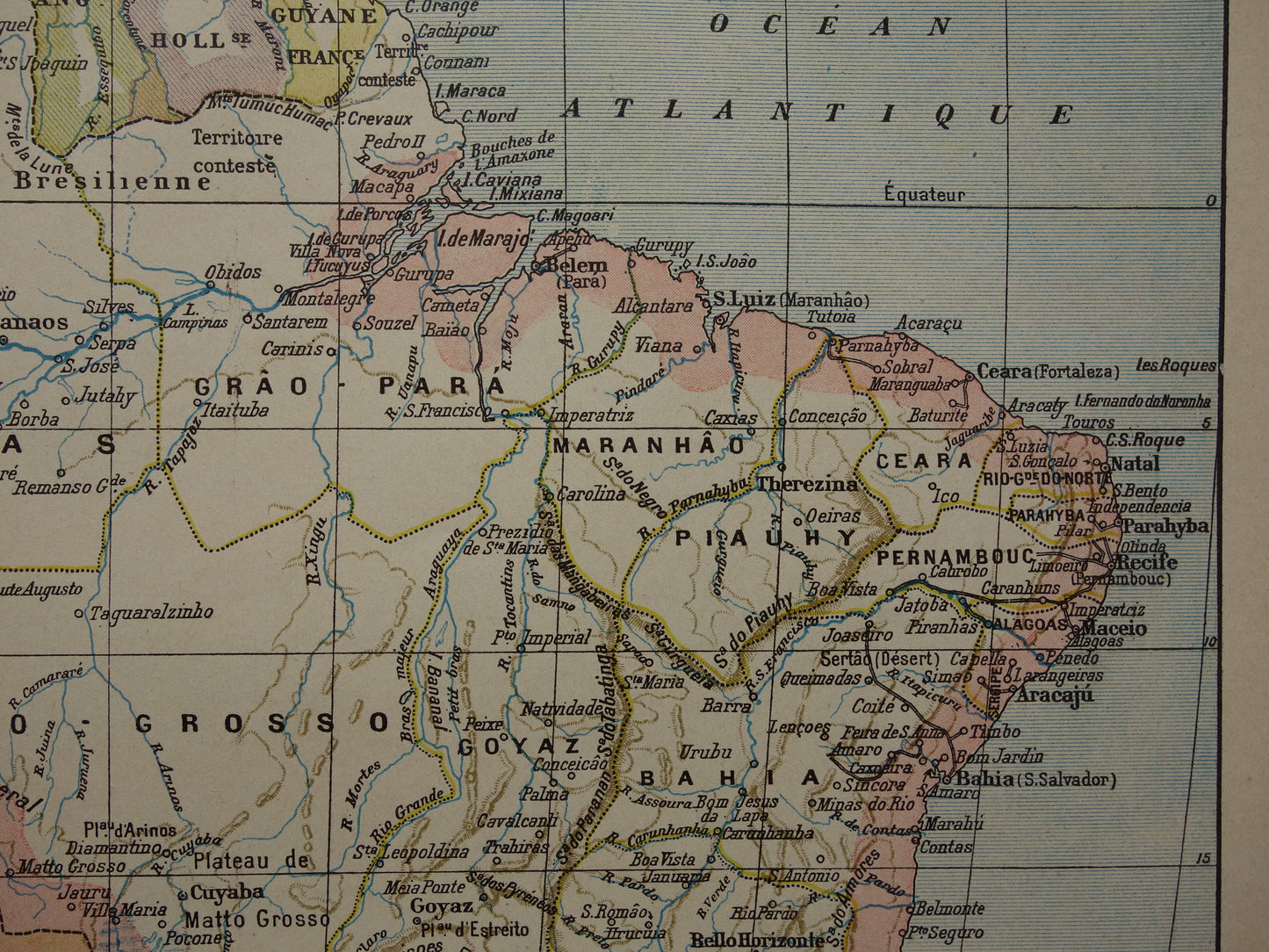 BRAZILIË Oude kaart van Brazilië uit 1902 Originele antieke landkaart vintage print Rio de Janeiro