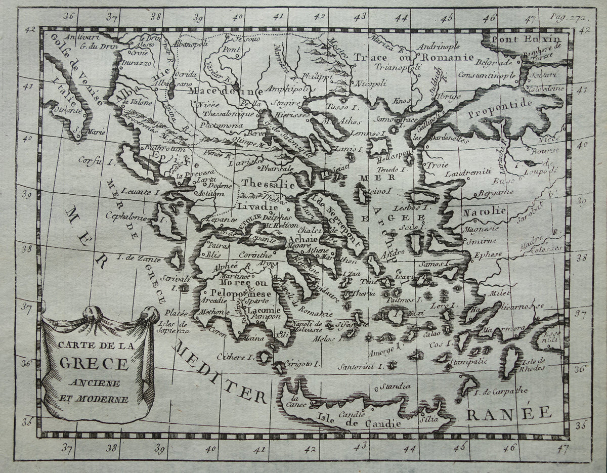 260+ jaar oude kaart van Griekenland 1759 originele antieke kaart Griekenland klein formaat