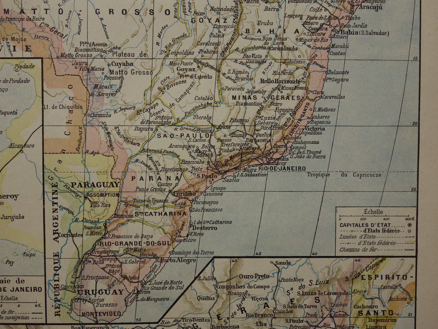 BRAZILIË Oude kaart van Brazilië uit 1902 Originele antieke landkaart vintage print Rio de Janeiro