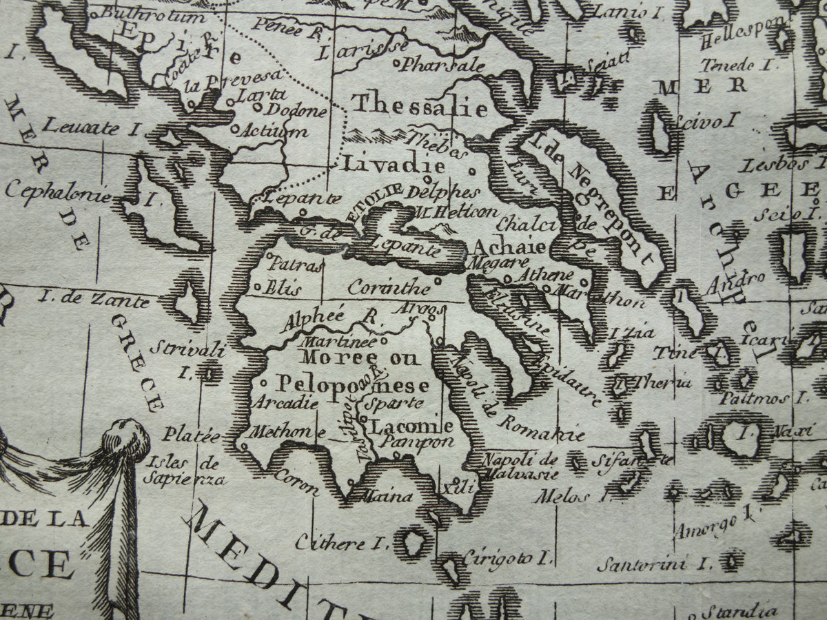 260+ jaar oude kaart van Griekenland 1759 originele antieke kaart Griekenland klein formaat