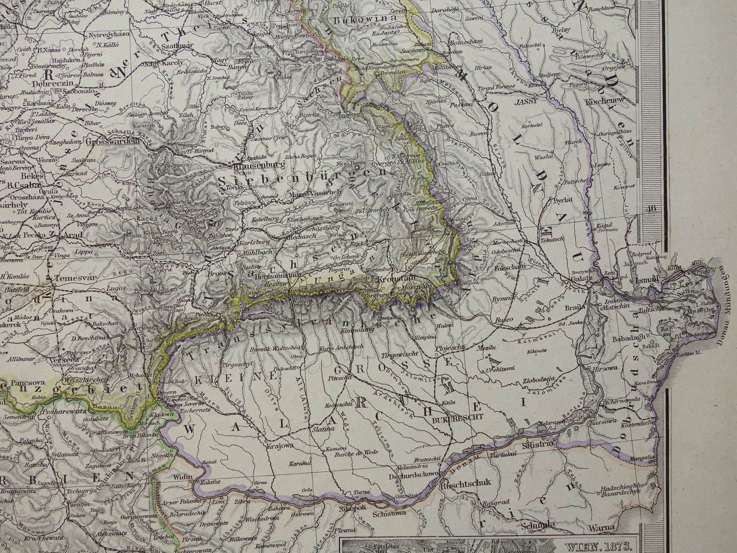 Oude kaart van Oostenrijk Hongarije uit het jaar 1886 gedetailleerde antieke landkaart met jaartal historische kaarten Oostenrijk-Hongarije