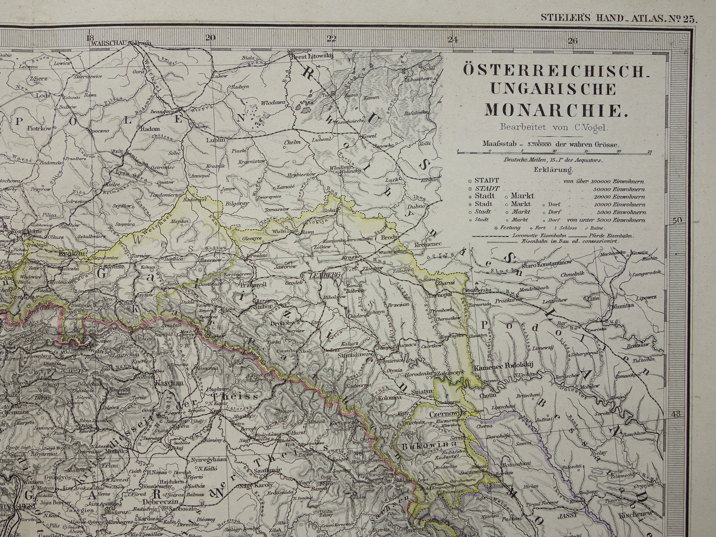 Oude kaart van Oostenrijk Hongarije uit het jaar 1886 gedetailleerde antieke landkaart met jaartal historische kaarten Oostenrijk-Hongarije