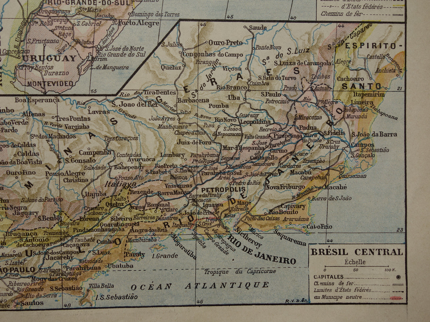 BRAZILIË Oude kaart van Brazilië uit 1902 Originele antieke landkaart vintage print Rio de Janeiro