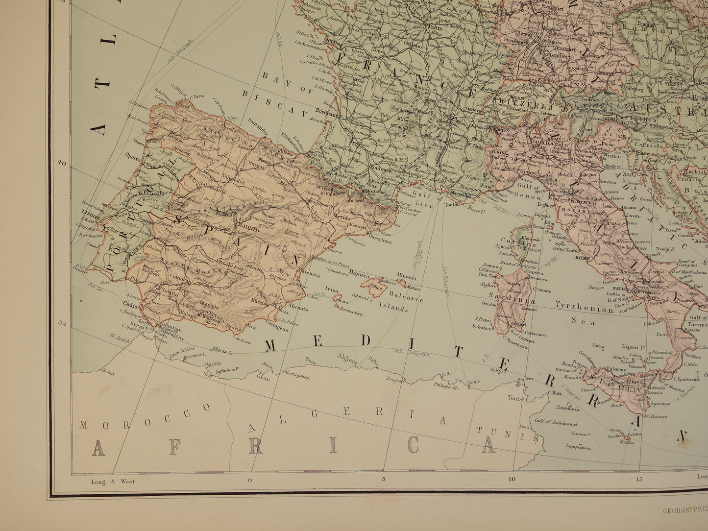 EUROPE Large old map of Europe from 1890 original antique English map continent