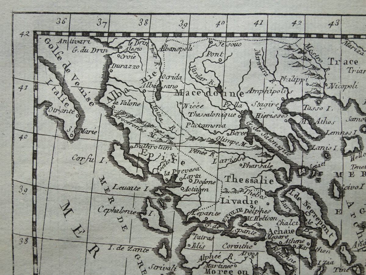260+ jaar oude kaart van Griekenland 1759 originele antieke kaart Griekenland klein formaat