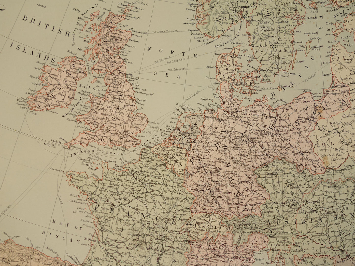 EUROPE Large old map of Europe from 1890 original antique English map continent