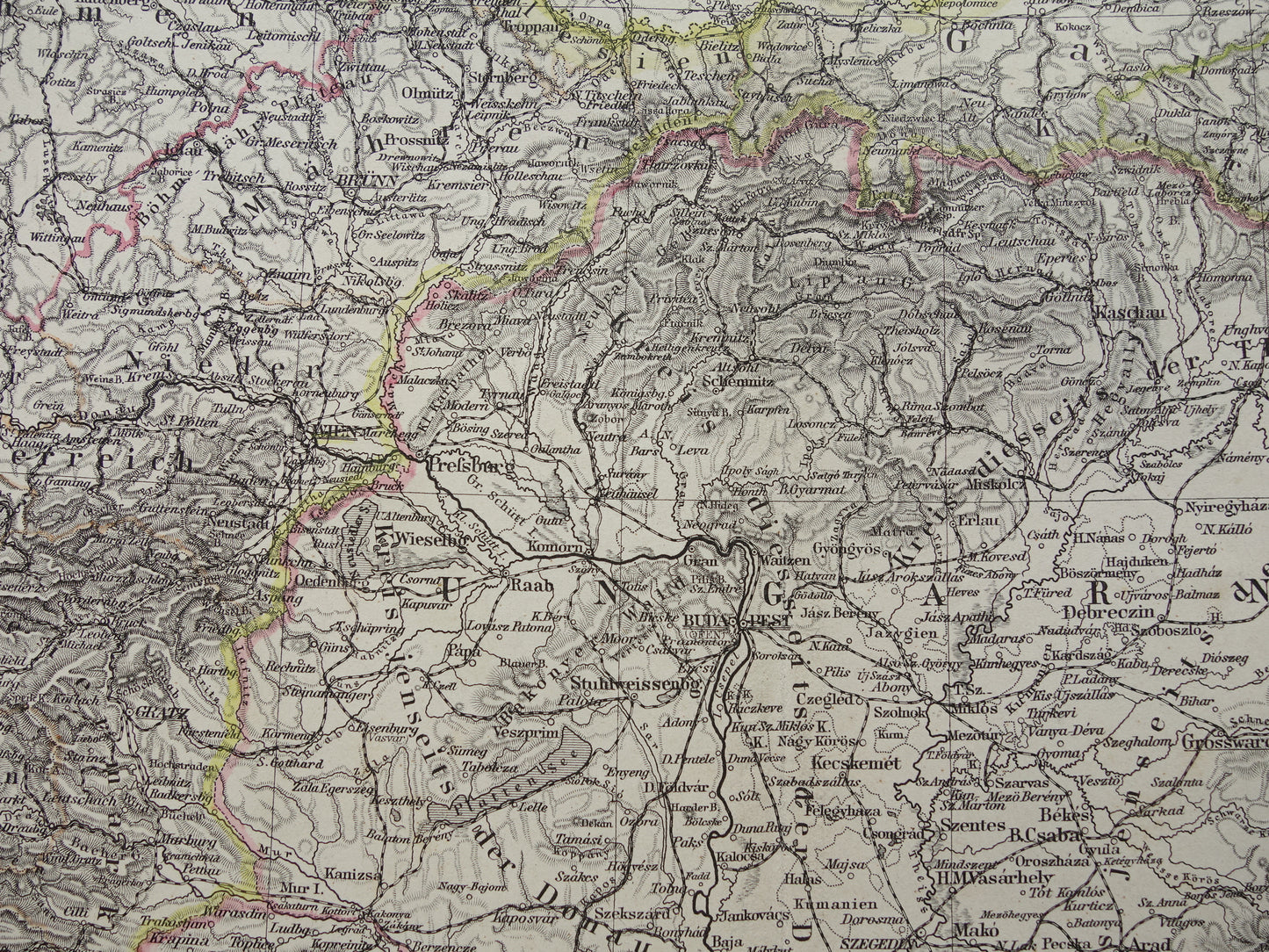 Oude kaart van Oostenrijk Hongarije uit het jaar 1886 gedetailleerde antieke landkaart met jaartal historische kaarten Oostenrijk-Hongarije