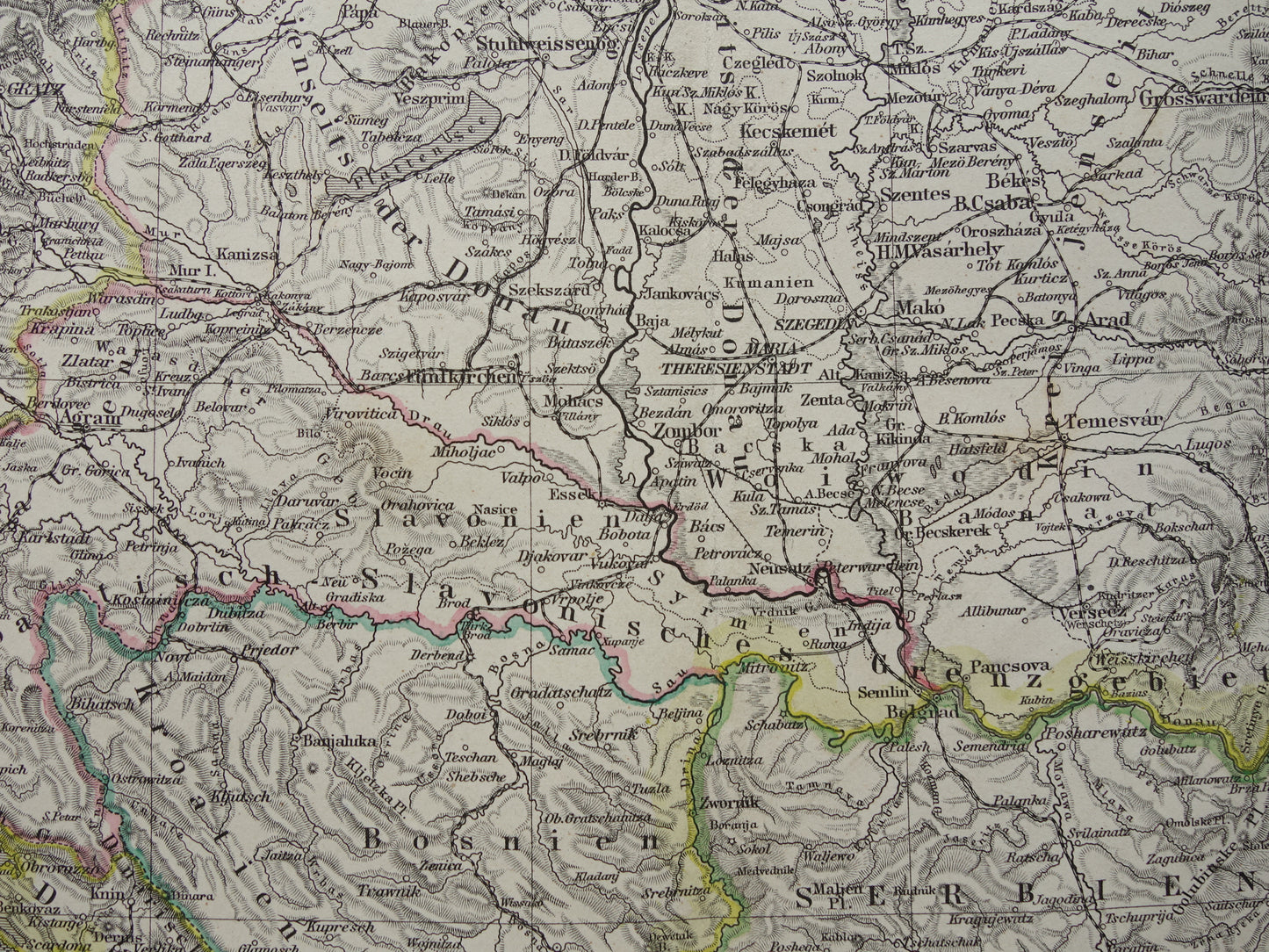 Oude kaart van Oostenrijk Hongarije uit het jaar 1886 gedetailleerde antieke landkaart met jaartal historische kaarten Oostenrijk-Hongarije