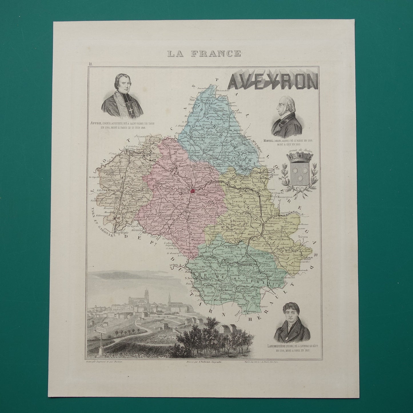 AVEYRON Frankrijk antieke kaart uit 1883 oude landkaart Rodez historische kaarten