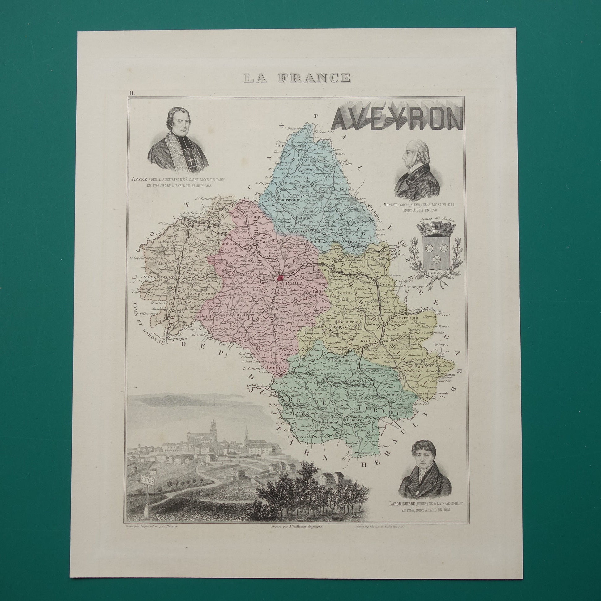 AVEYRON Frankrijk antieke kaart uit 1883 oude landkaart Rodez historische kaarten
