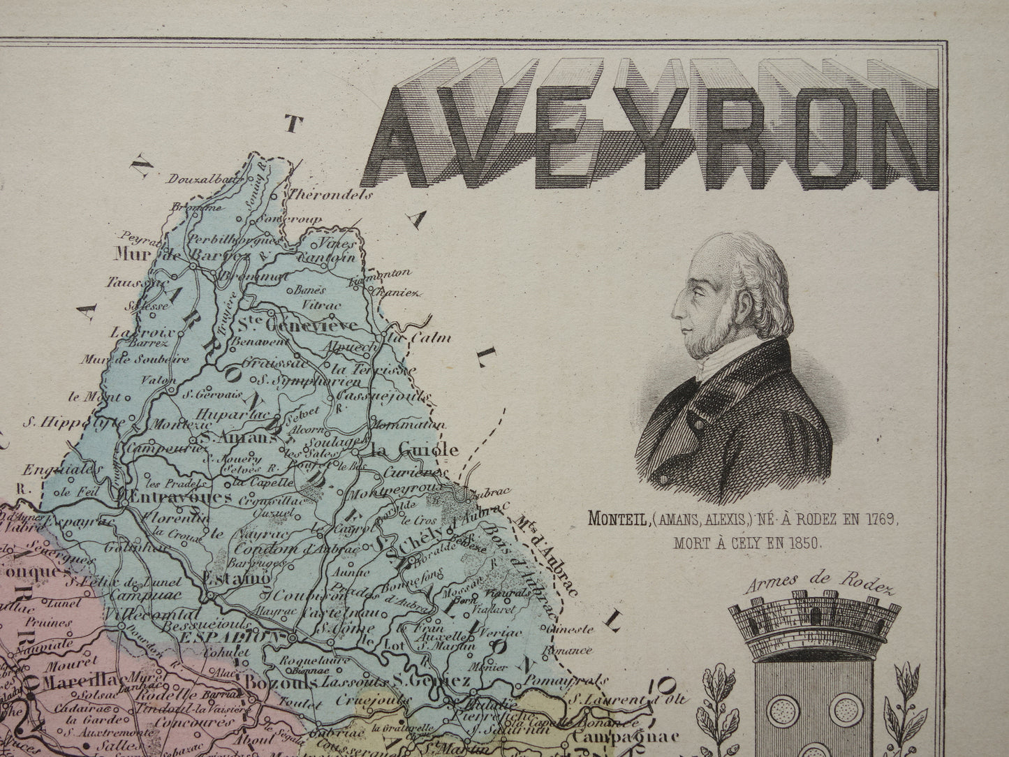 AVEYRON France antique map from 1883 old map Rodez historical maps