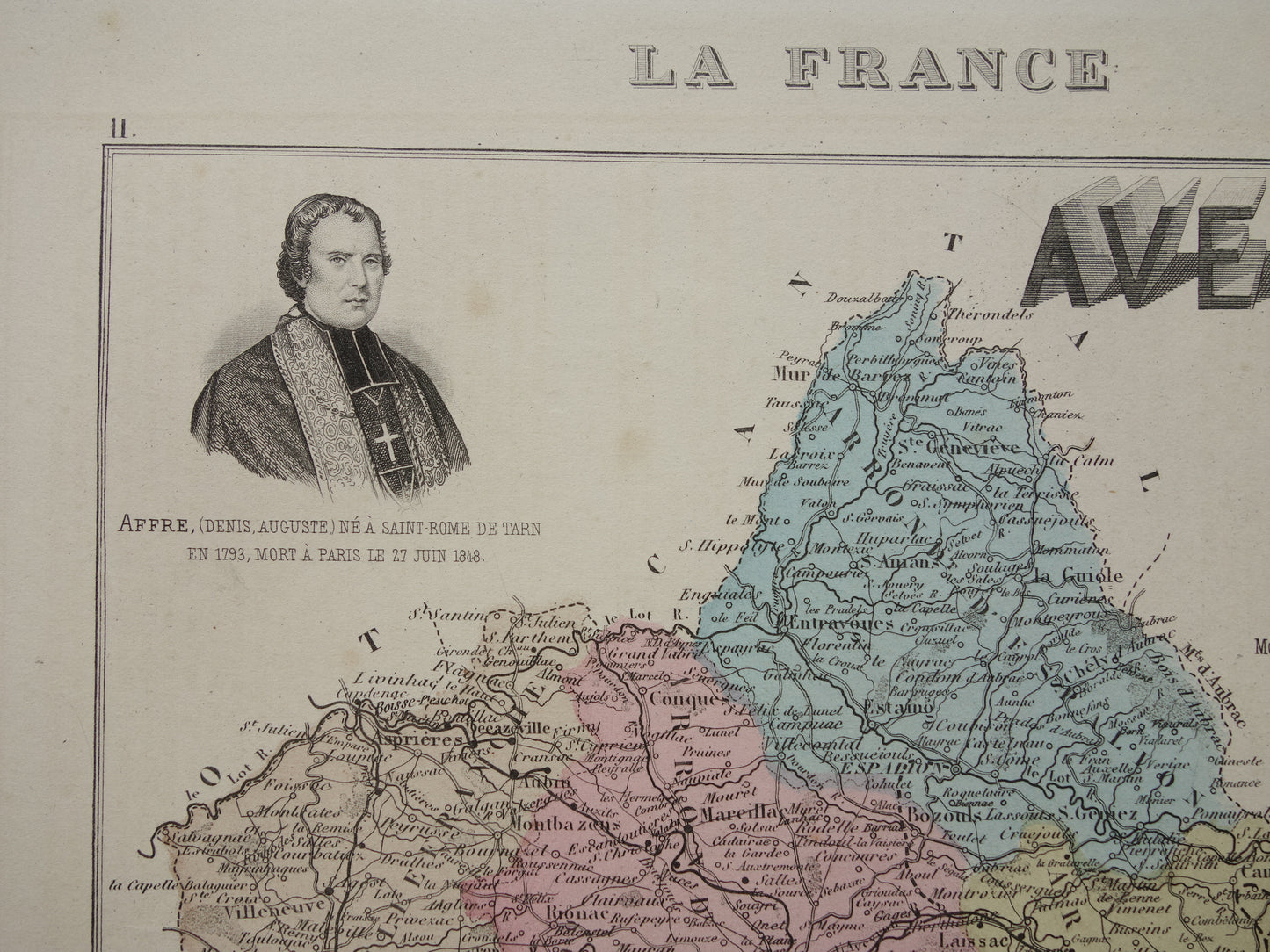 AVEYRON France antique map from 1883 old map Rodez historical maps