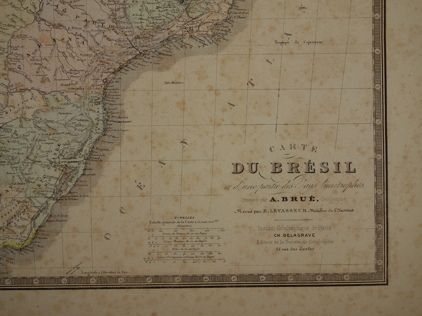 BRAZIL Antique map of Brazil from 1876 Original old large map vintage poster
