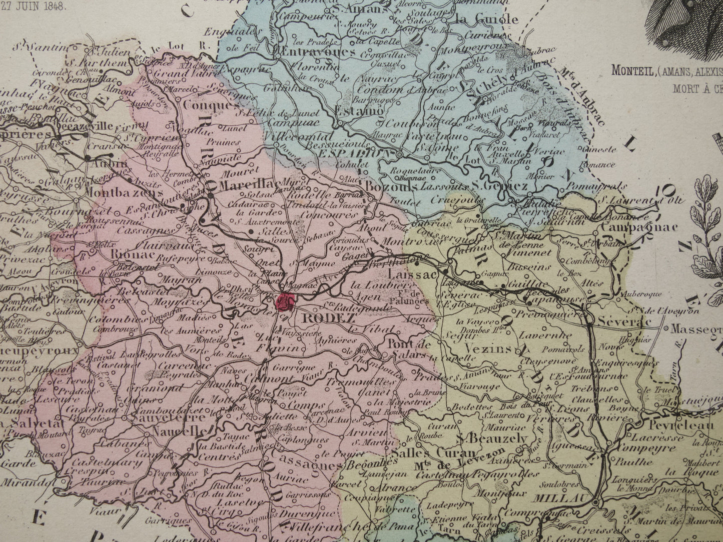 AVEYRON France antique map from 1883 old map Rodez historical maps