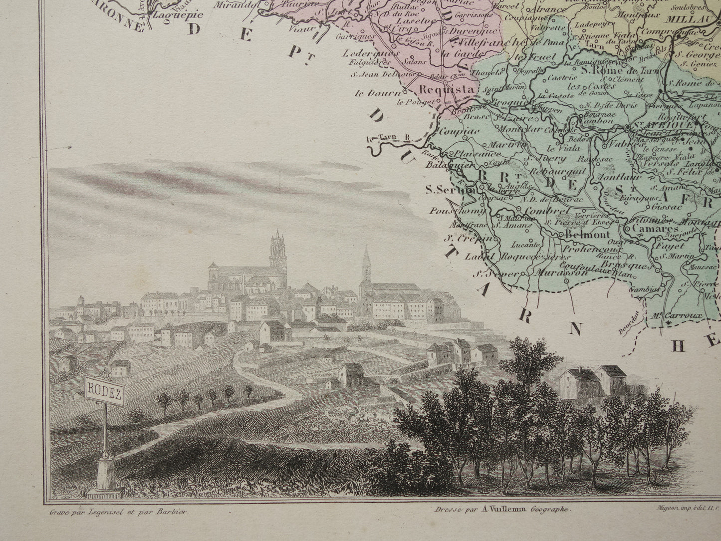 AVEYRON France antique map from 1883 old map Rodez historical maps
