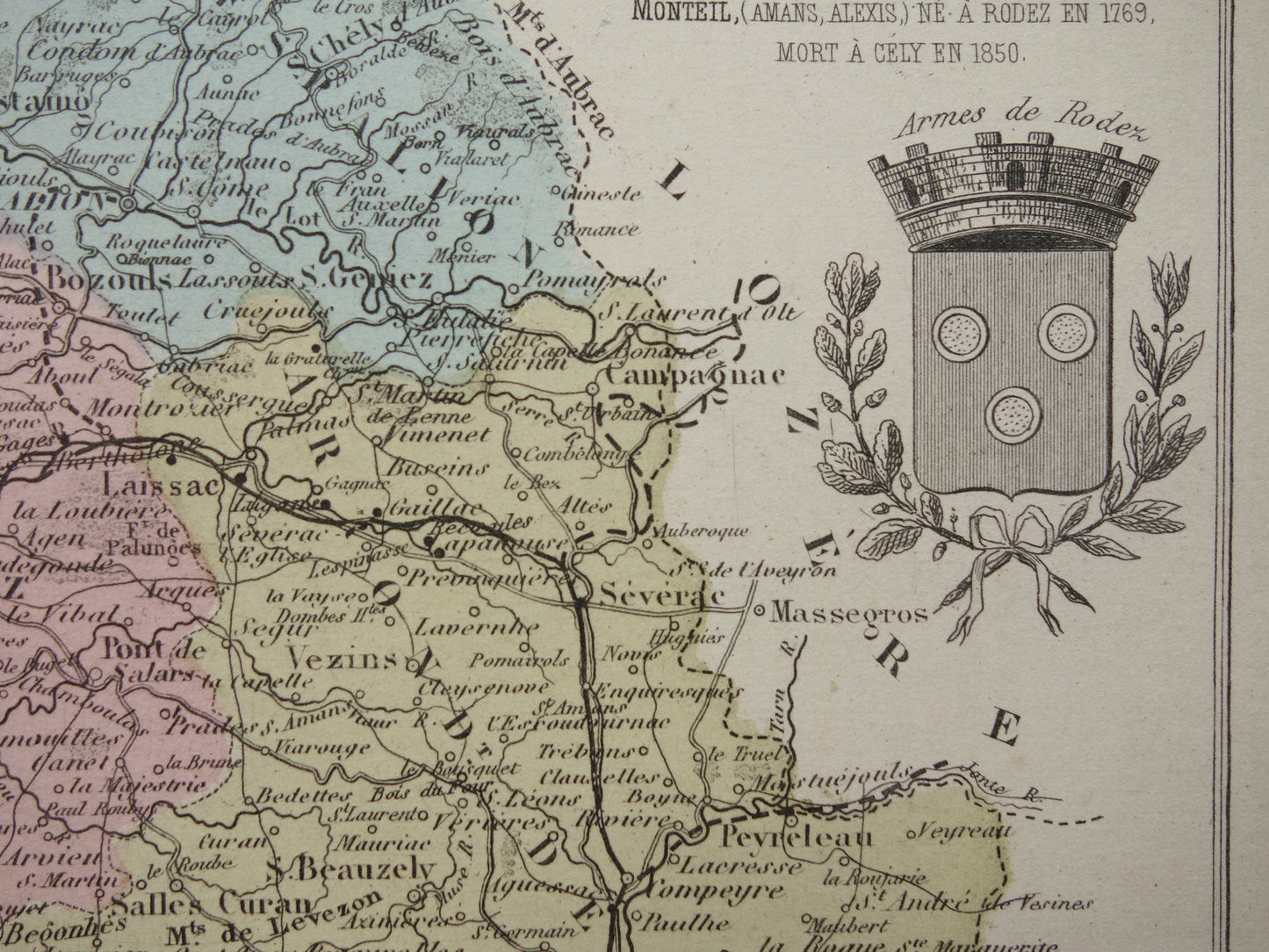 AVEYRON France antique map from 1883 old map Rodez historical maps