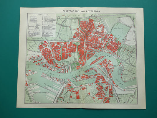 ROTTERDAM Oude kaart van Rotterdam uit 1921 originele vintage plattegrond antieke landkaart