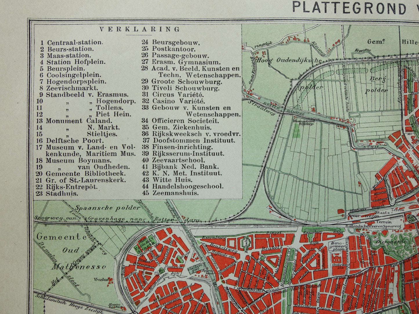 ROTTERDAM Oude kaart van Rotterdam uit 1921 originele vintage plattegrond antieke landkaart