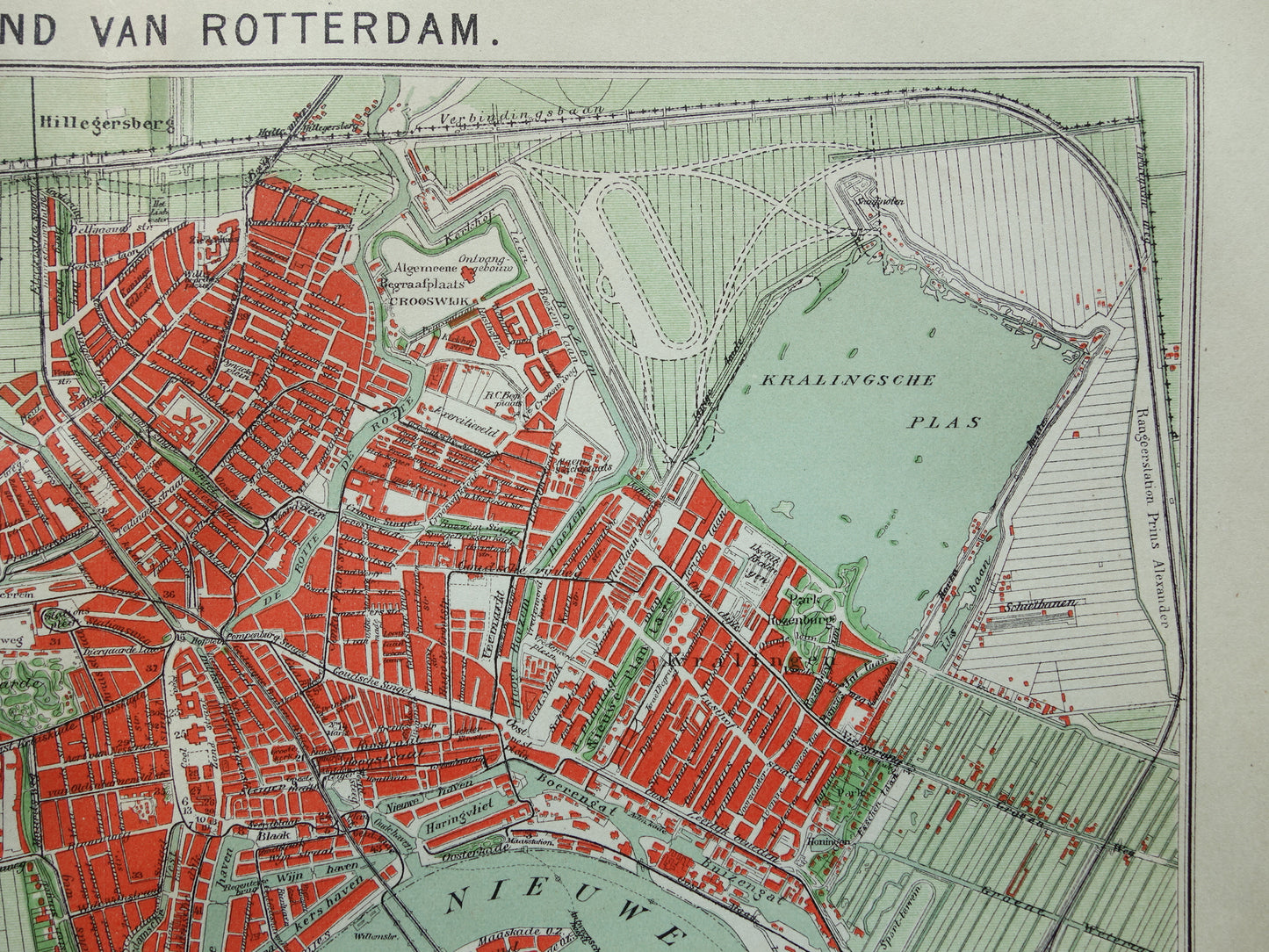 ROTTERDAM Oude kaart van Rotterdam uit 1921 originele vintage plattegrond antieke landkaart