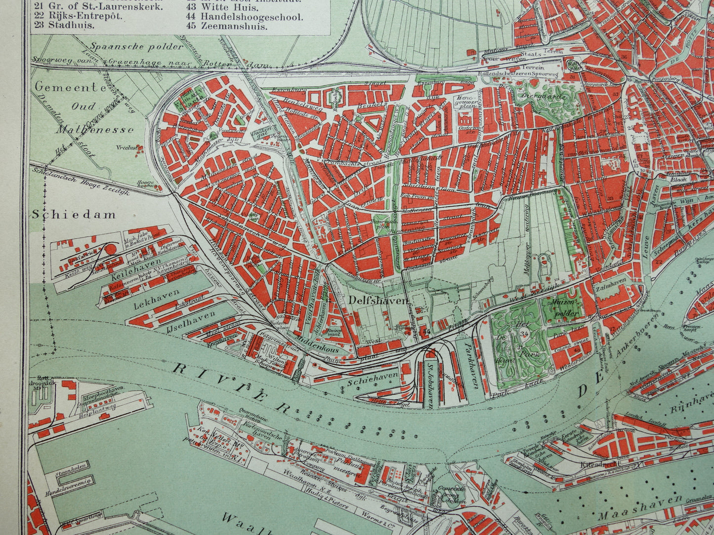 ROTTERDAM Oude kaart van Rotterdam uit 1921 originele vintage plattegrond antieke landkaart