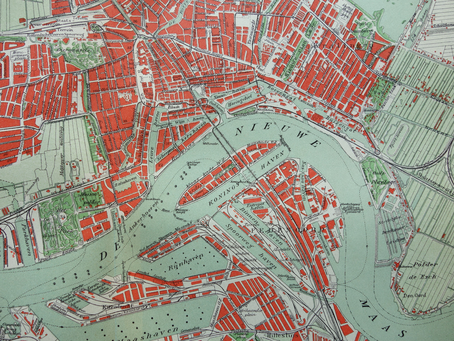 ROTTERDAM Oude kaart van Rotterdam uit 1921 originele vintage plattegrond antieke landkaart