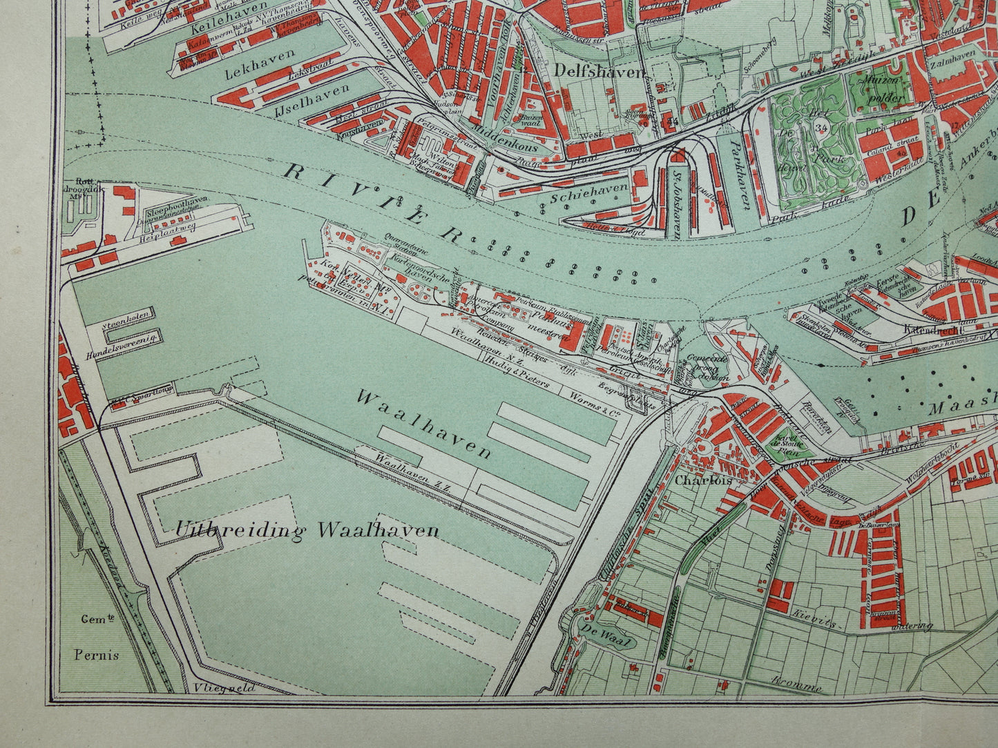 ROTTERDAM Oude kaart van Rotterdam uit 1921 originele vintage plattegrond antieke landkaart