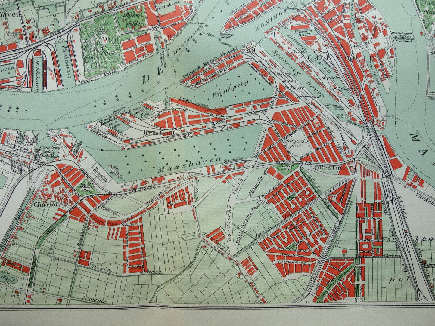 ROTTERDAM Oude kaart van Rotterdam uit 1921 originele vintage plattegrond antieke landkaart