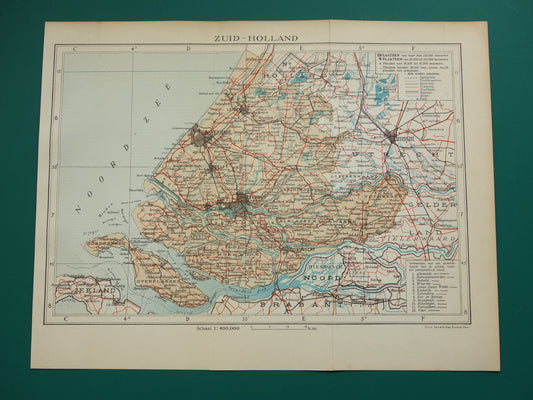 Zuid-Holland Vintage kaart van de provincie Zuid-Holland uit 1938 originele oude Nederlandse kaart