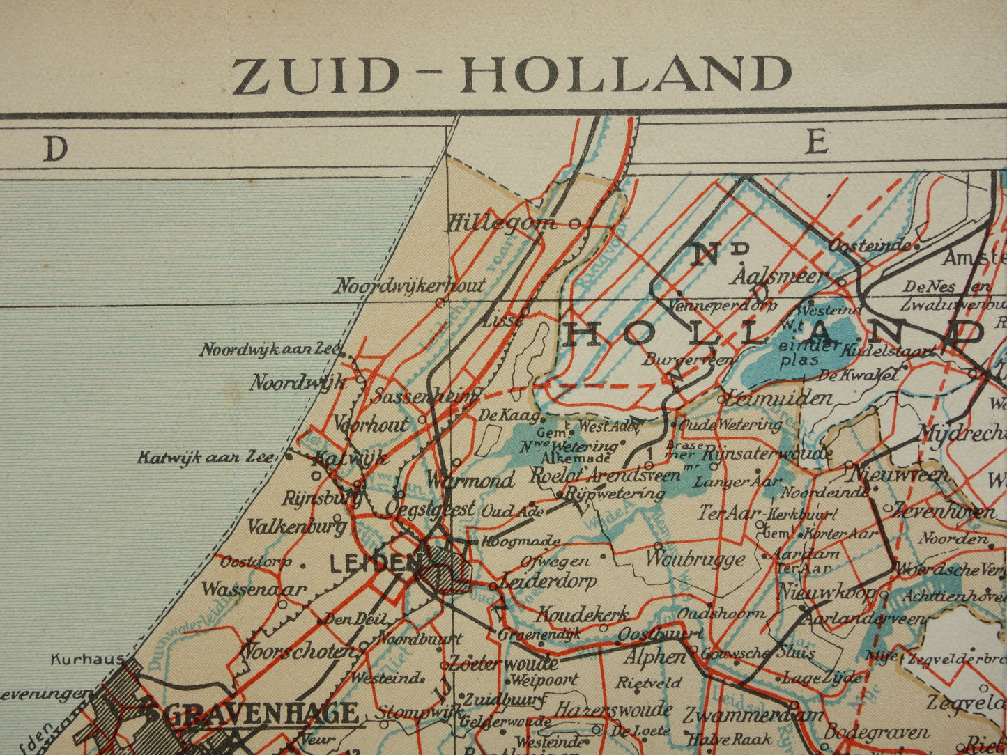 Zuid-Holland Vintage kaart van de provincie Zuid-Holland uit 1938 originele oude Nederlandse kaart
