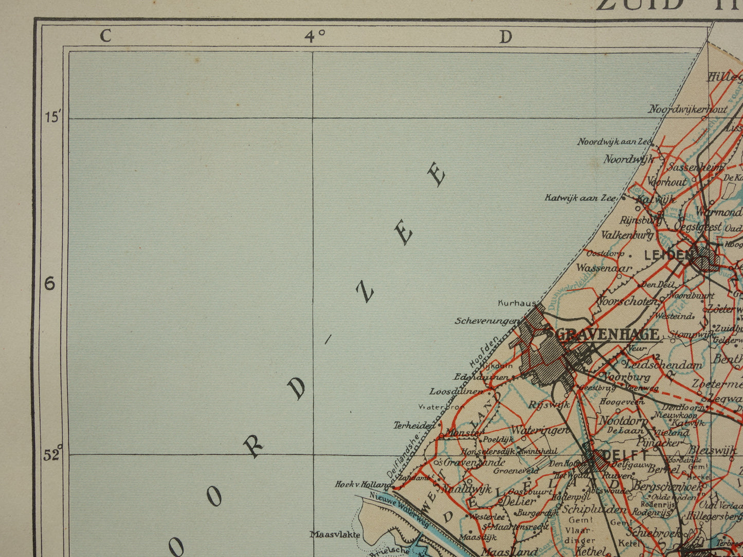 Zuid-Holland Vintage kaart van de provincie Zuid-Holland uit 1938 originele oude Nederlandse kaart