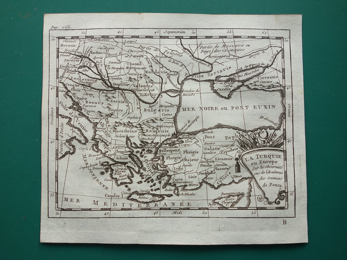 BALKAN oude kaart van Turkse Rijk in Europa uit 1759 originele antieke landkaart Griekenland Turkije klein formaat