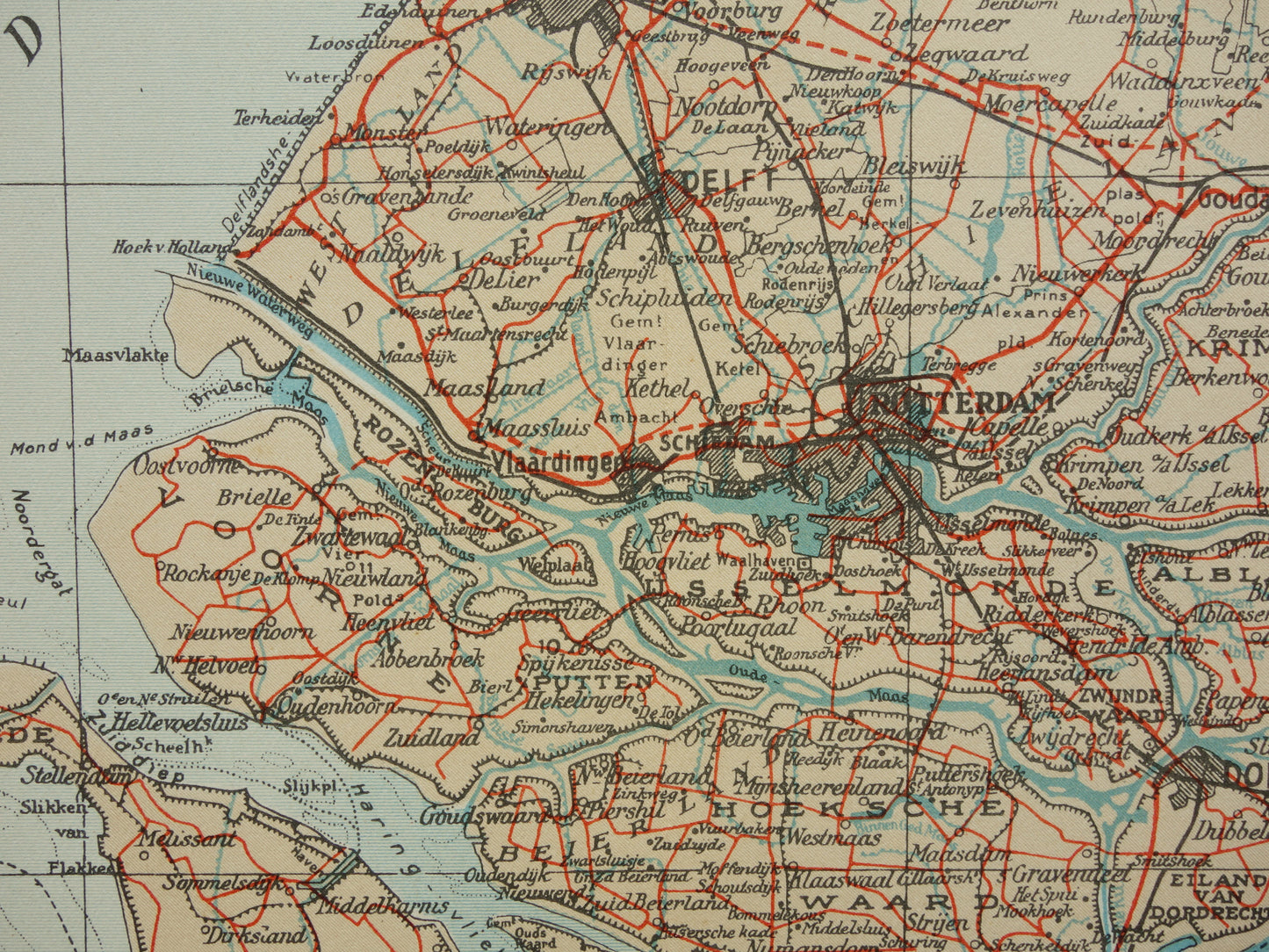 Zuid-Holland Vintage kaart van de provincie Zuid-Holland uit 1938 originele oude Nederlandse kaart