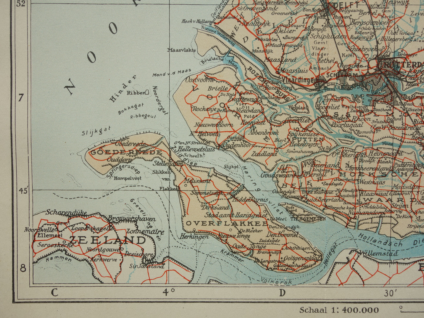 Zuid-Holland Vintage kaart van de provincie Zuid-Holland uit 1938 originele oude Nederlandse kaart