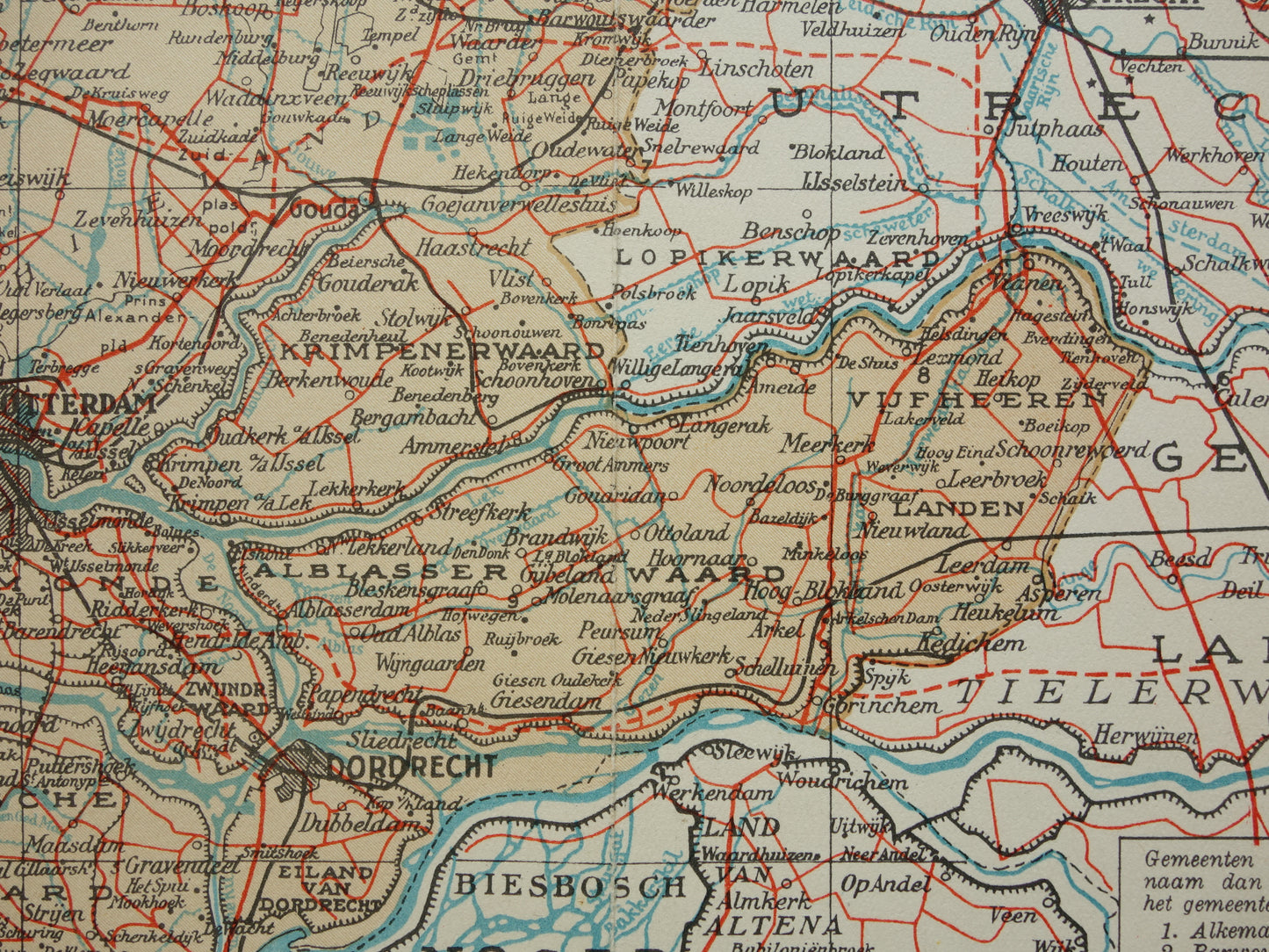 Zuid-Holland Vintage kaart van de provincie Zuid-Holland uit 1938 originele oude Nederlandse kaart