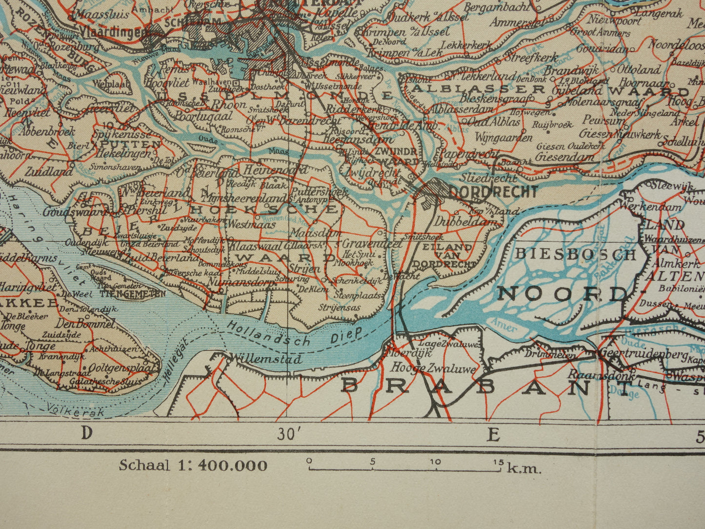 Zuid-Holland Vintage kaart van de provincie Zuid-Holland uit 1938 originele oude Nederlandse kaart
