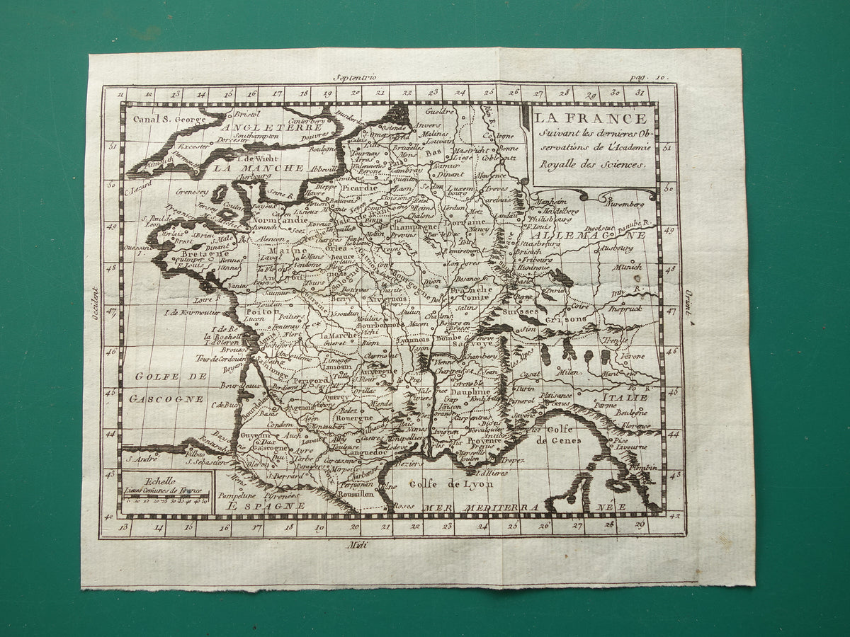 FRANKRIJK 265+ jaar oude kaart van Frankrijk uit 1759 originele antieke kaart klein formaat