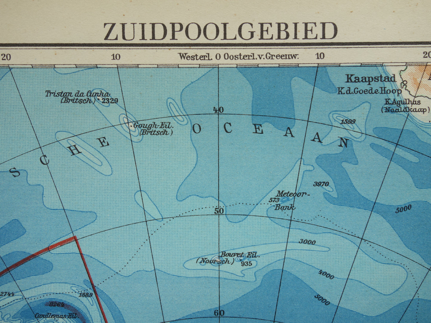 SOUTH POLE old map of the South Pole area 1938 original vintage Dutch map of Antarctica with territorial claims