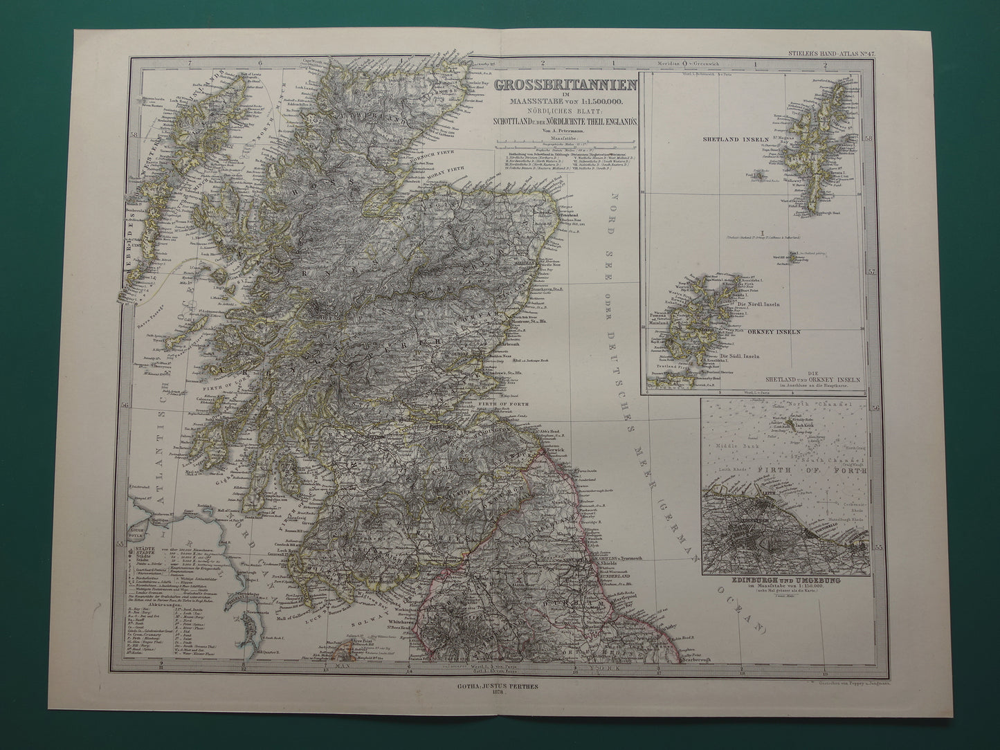 SCOTLAND old map of Scotland in 1878 original antique map Edinburgh Glasgow vintage with date