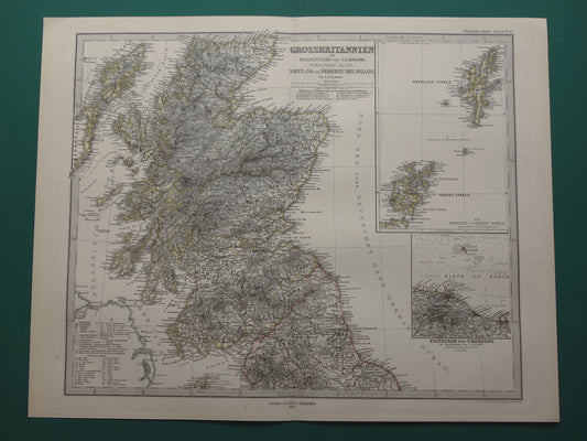 SCOTLAND old map of Scotland in 1878 original antique map Edinburgh Glasgow vintage with date