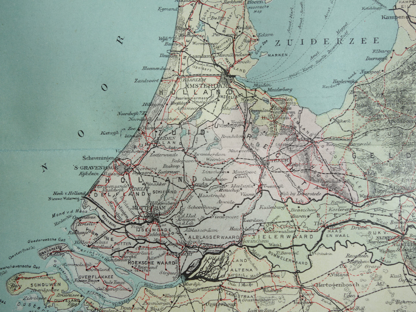 NETHERLANDS antique map from 1920 vintage Dutch political map