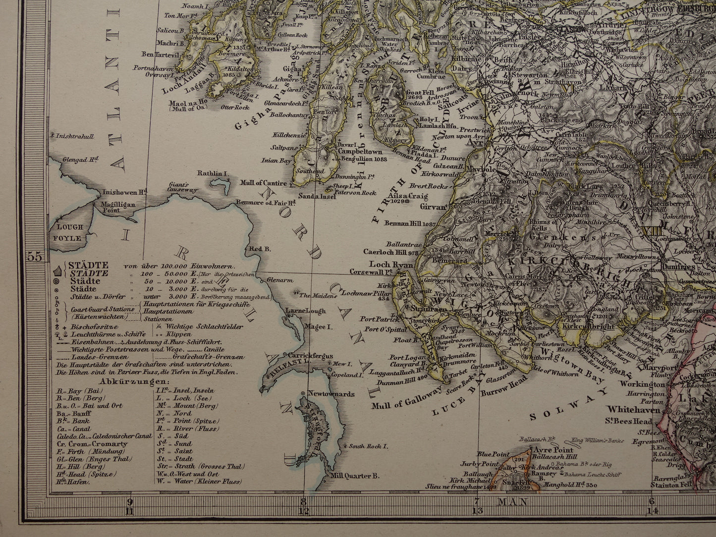 SCOTLAND old map of Scotland in 1878 original antique map Edinburgh Glasgow vintage with date