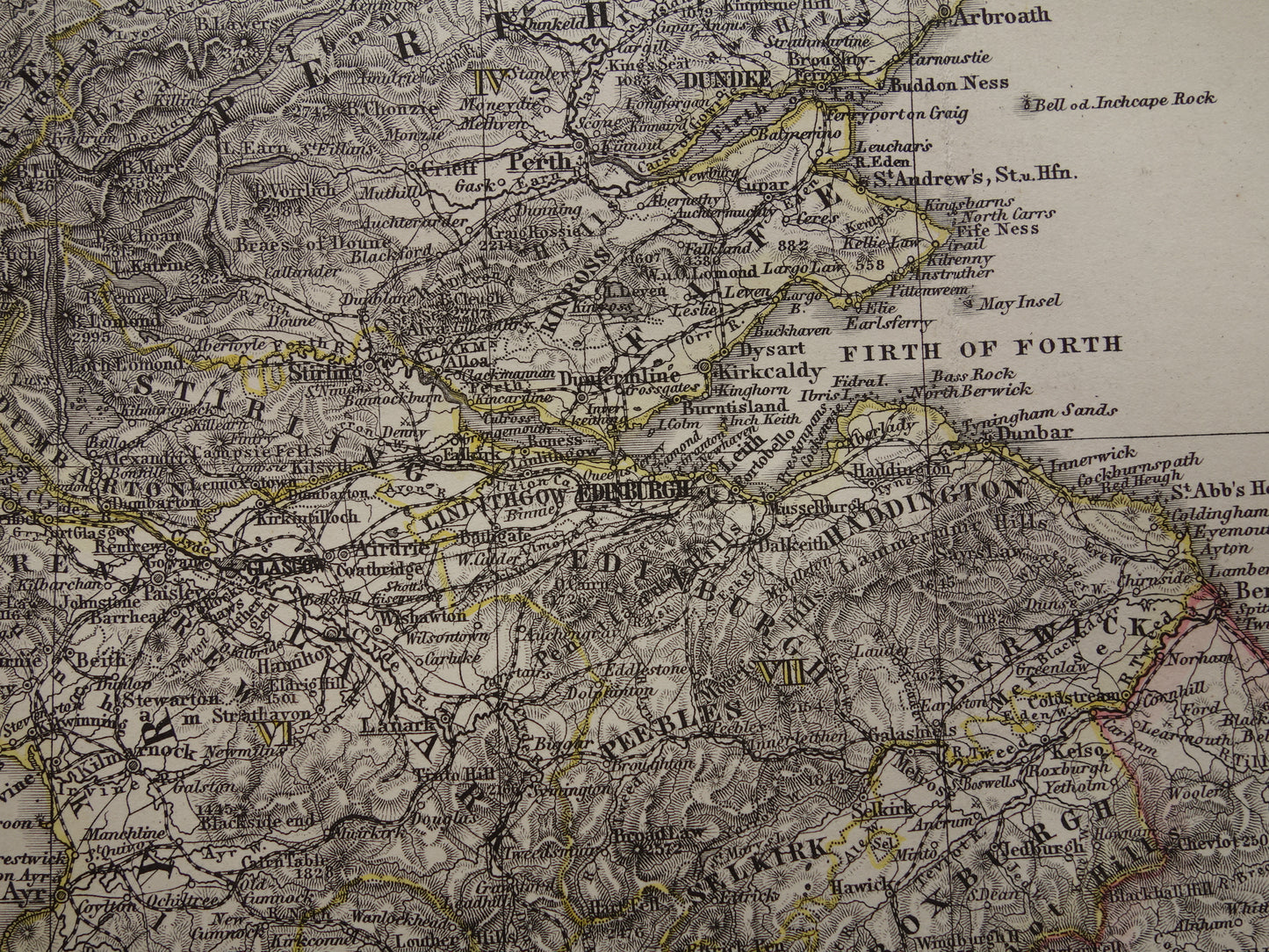 SCOTLAND old map of Scotland in 1878 original antique map Edinburgh Glasgow vintage with date