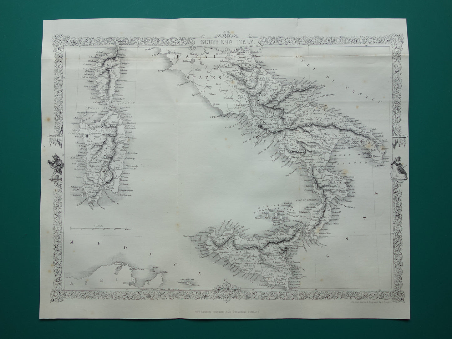 ZUID-ITALIË antieke landkaart uit 1860 van John Rapkin - oude kaart Sicilië
