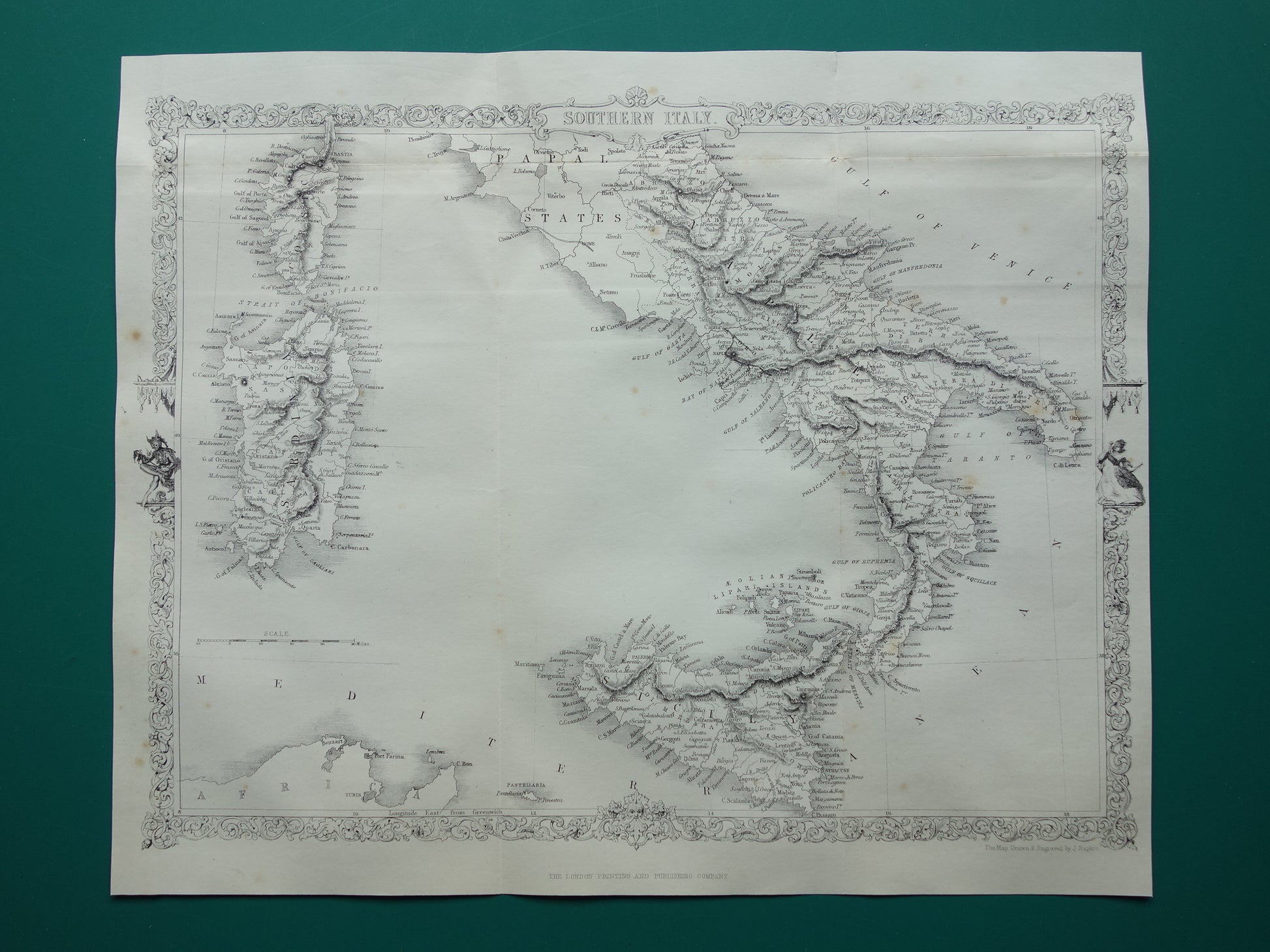 ZUID-ITALIË antieke landkaart uit 1860 van John Rapkin - oude kaart Sicilië