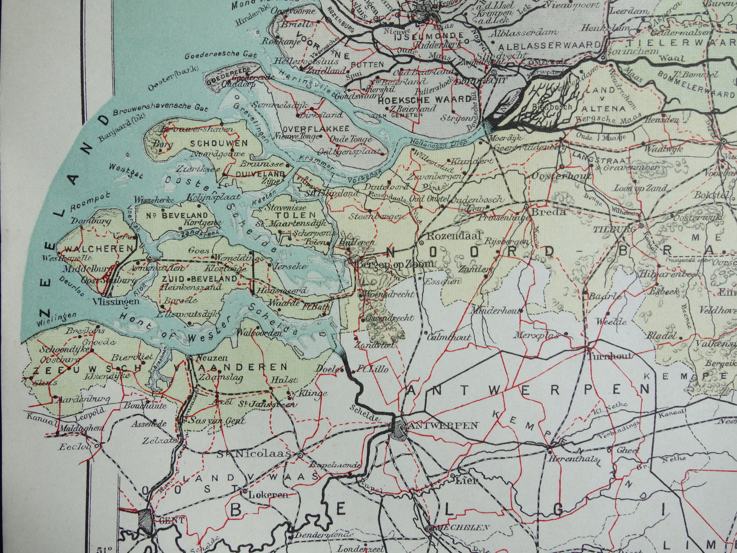 NETHERLANDS antique map from 1920 vintage Dutch political map