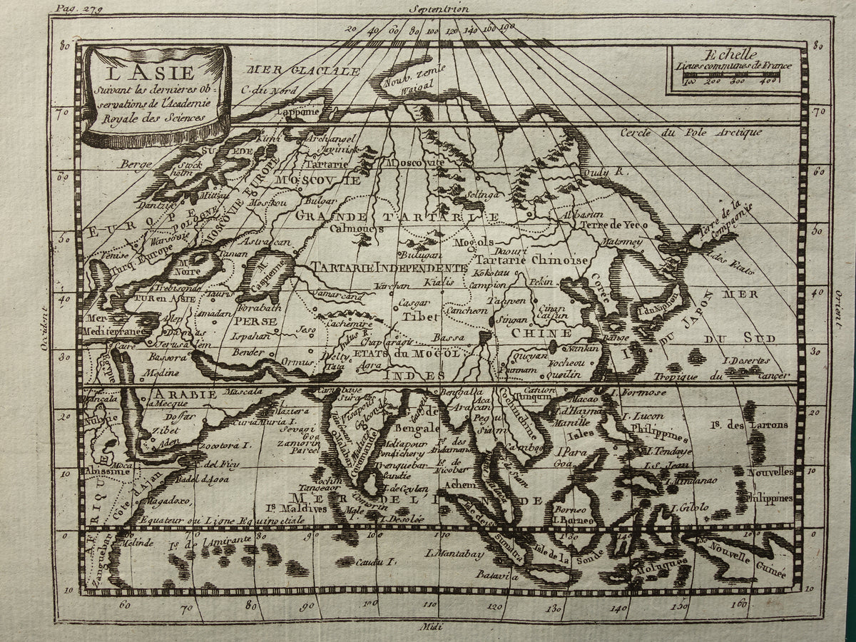 Azië 260+ jaar oude kaart van Azië uit 1759 originele antieke kaart continent Azië klein formaat