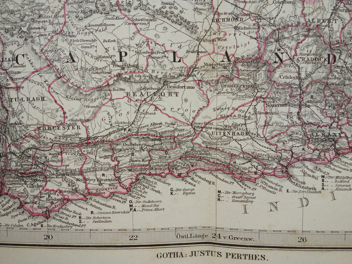 Oude landkaart van Zuid-Afrika in 1886 Grote originele 140+ jaar antieke kaart van Oranje Vrijstaat Namibië Botswana Kaapland Transvaal