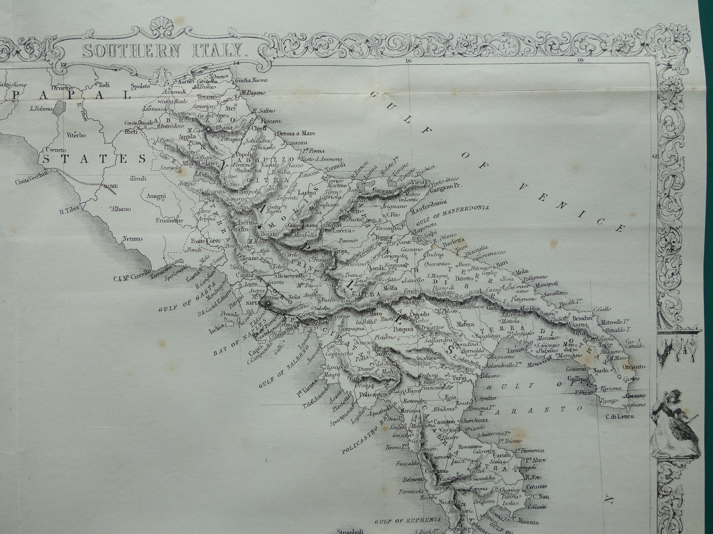 ZUID-ITALIË antieke landkaart uit 1860 van John Rapkin - oude kaart Sicilië