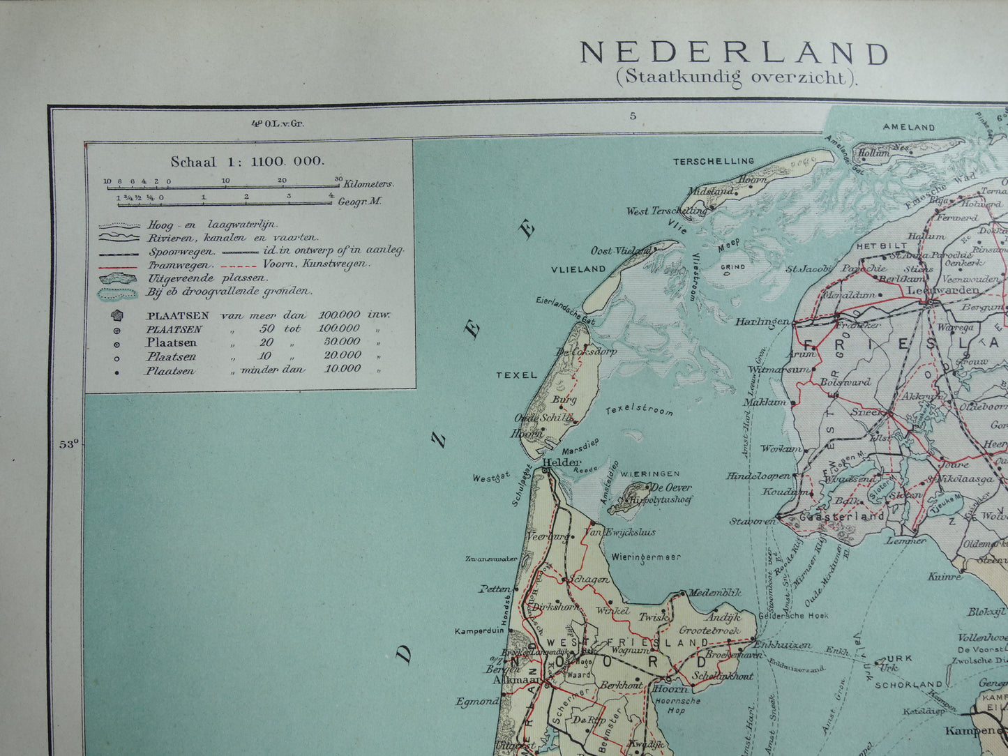 NETHERLANDS antique map from 1920 vintage Dutch political map