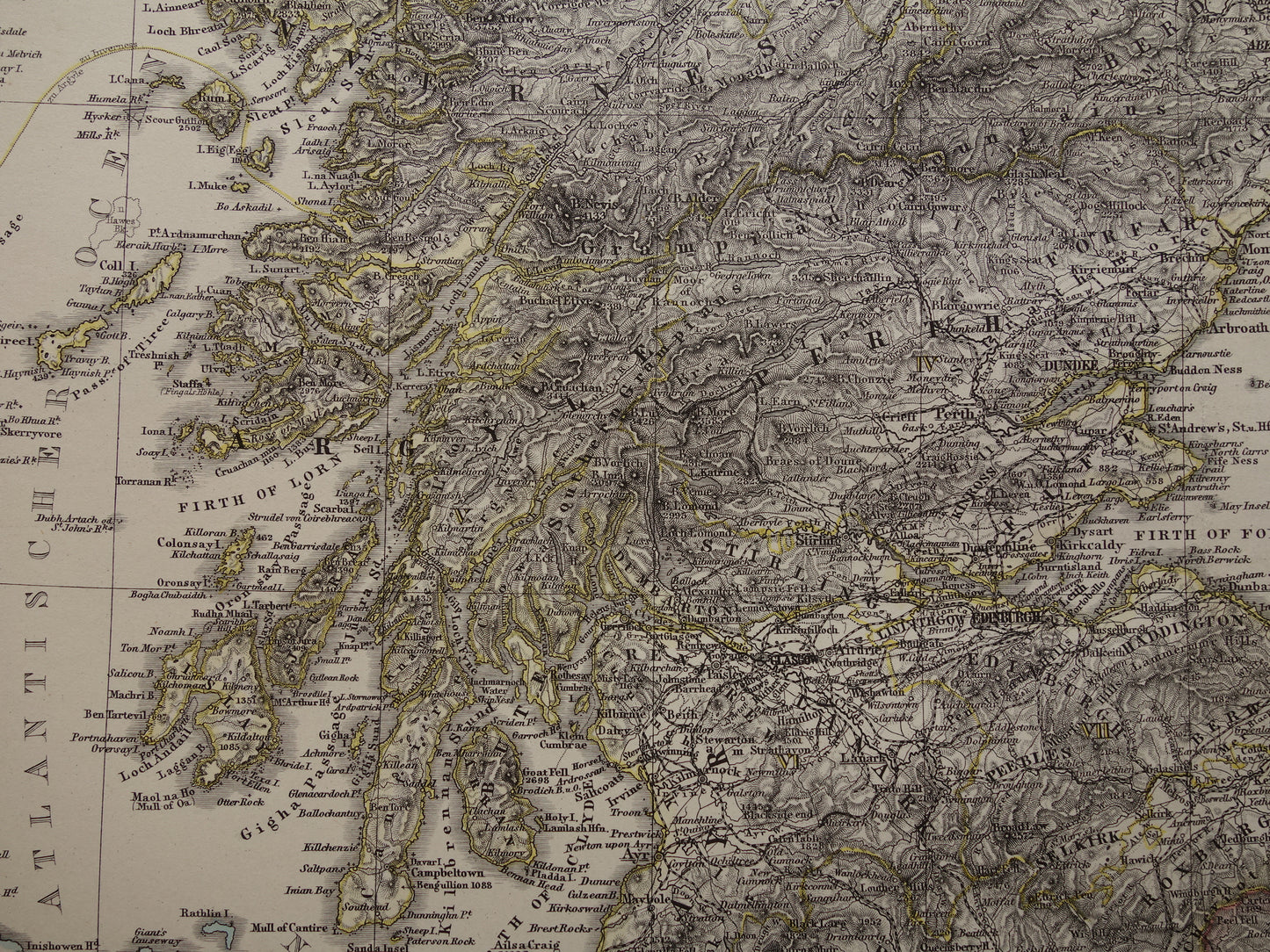 SCOTLAND old map of Scotland in 1878 original antique map Edinburgh Glasgow vintage with date